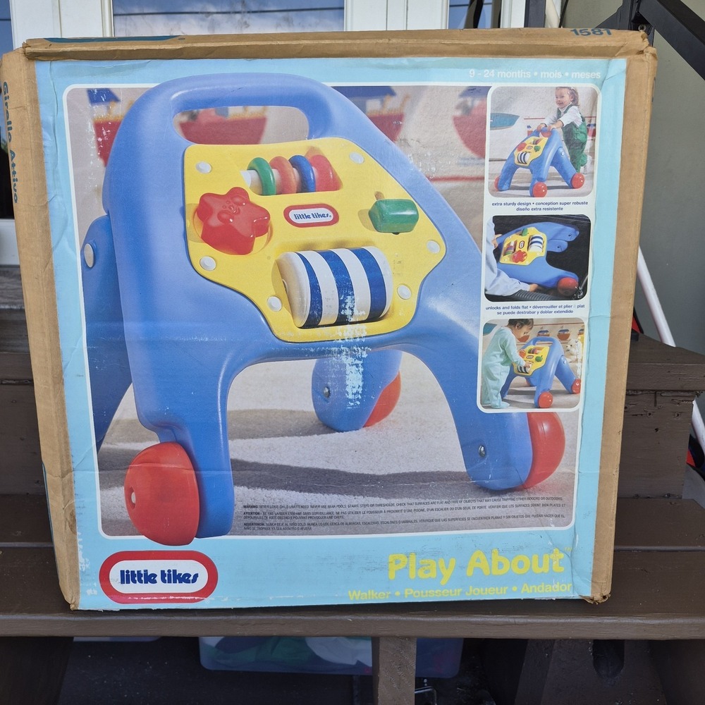 Vintage Little Tikes First Steps Baby Walker Activity Center Blue Folding